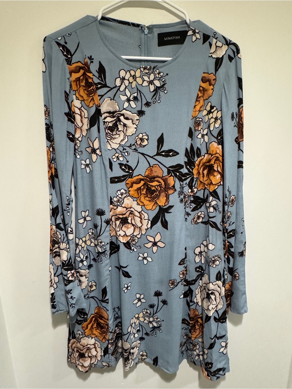 Retro Long Sleeved Blue Floral Dress
